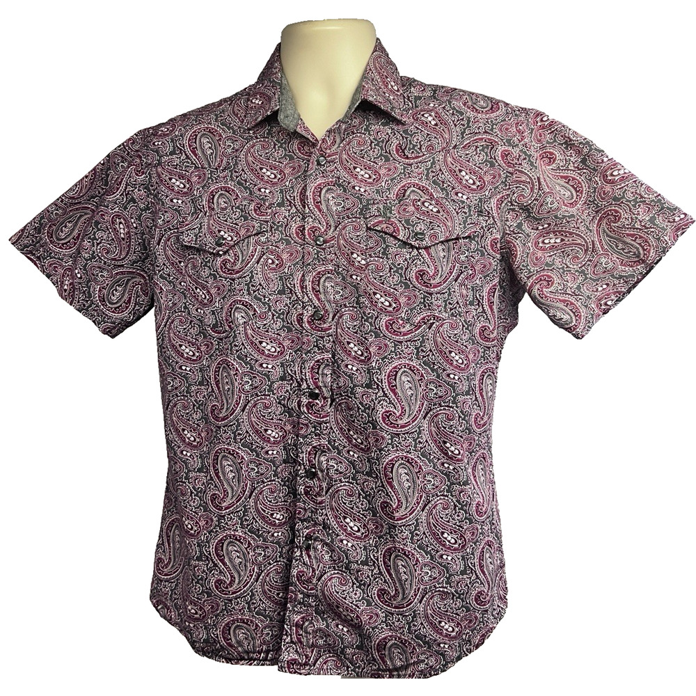 Rodeo Vintage Cowboy Paisley Pearl Snap Shirt Mens Medium Flap Pockets Cotton